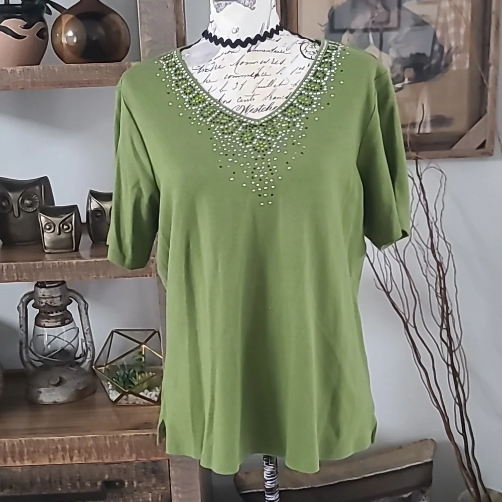 Quacker Factory Embellished Olive Green Women's Jacket & Top Set